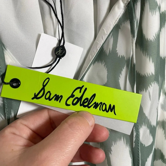 NWT Sam Edelman Sleeveless Ruffle Patterned Midi Dress in Green/White Size 8 - Picture 9 of 14